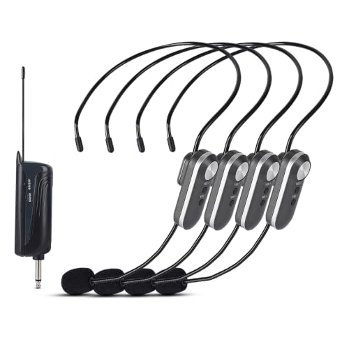 WF-04 UHF Wireless Microphone System for 4 People,600m Range | Dual Wireless Headset Mics for Karaoke Speaker, Amplifier, Mic Speakers, Church, PA System, Yoga,Teaching, Fitness - size: WF-04
