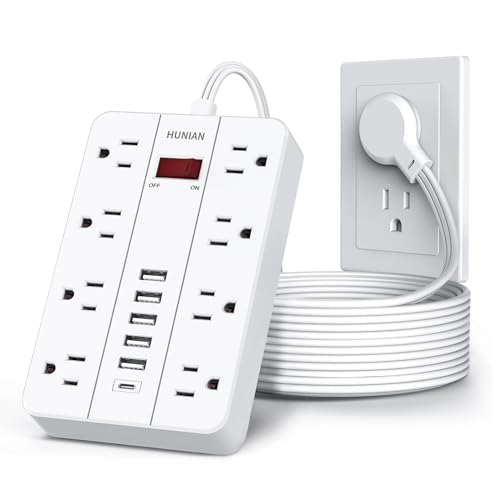 Flat Extension Cord, HUNIAN 10Ft Flat Plug Power Strip, White - color: White, size: 10FT