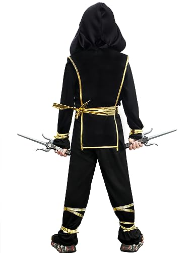 Kids Ninja Costume - Dragon Ninja Set for Halloween Boys Girls Cosplay | Ninja Kids Costume, Ninja Outfit Set for Kids, Plastic Toy Accessories, Theme Party Costumes, Theater plays, Role-playing - size: Large (6 - 7 yrs)
