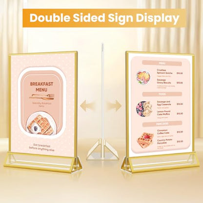 4x6 Gold Acrylic Sign Holder, 12 Pack Wedding Table Number Holder Stands with Vertical Gold Borders, Double Sided Picture Frame Paper Stand, Clear Photo Display Menu Holder for Party, Home, Restaurant - color: Vertical-12 Pack-4 x 6