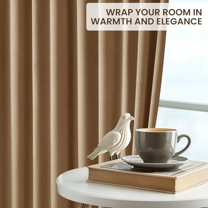 Velvet Curtains 84 Inches Long, Thermal Insulated Gold Brown Blackout Curtains for Living Room Bedroom Curtain Set Rod Pocket Back Tab Room Darkening Drapes, 2 Panel Gold - color: 05-gold Brown (Velvet ), size: 52"W x 84"L (Pack of 2)