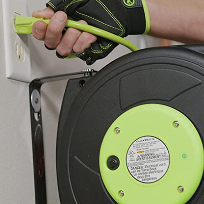 Flexzilla Retractable Extension, 14/3 AWG SJTOW, 50', Grounded Triple Tap Outlet Electric Cord Reel, ZillaGreen, FZ8140503 - size: 50ft / 14 Gauge