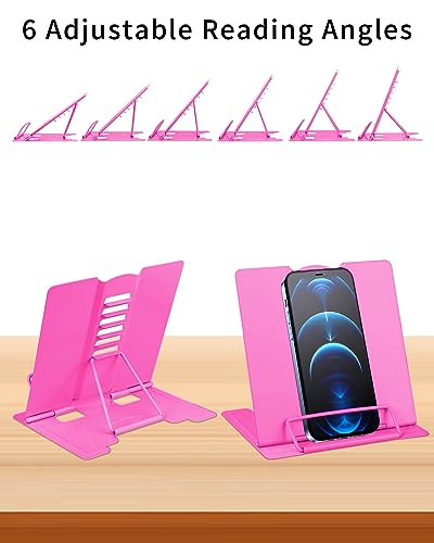 MSDADA Small Desk Book Stand Metal Reading Rest Book Holder | Adjustable Cookbook Documents Holder Portable Sturdy Bookstands for Recipes Textbooks Tablet Music Books(Rose Red) - color: Rose Red