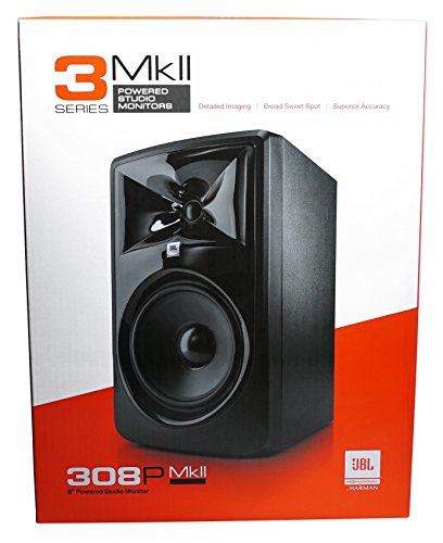 JBL Professional 308P MkII 8-Inch, 2-Way, Powered, Active Monitor Speaker for Near Field Music Production, Studio Monitor, Desktop Computer, Hi-Fi Audio. Sold individually, Black - style: 308P single