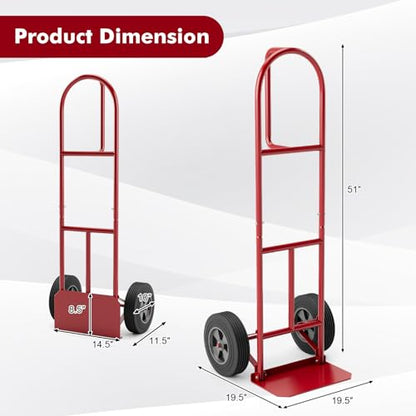 Goplus Hand Truck, P-Handle Hand Truck Dolly with Vertical Loop Handle, 10” Wheels, 15” x 9” Foldable Nose Plate, 660 LBS Capacity, Heavy Duty Metal Dolly Cart for Lifting, Moving, Delivery, Stairs - style: Round Handle-Red