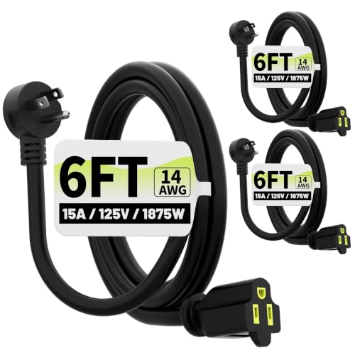Vockjour 6 FT 3 Pack 14 Gauge Low Profile Flat Plug Extension Cord Black - color: Black, size: 6FT-3PACK