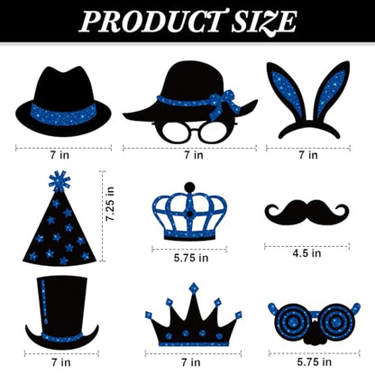 Zonon 24 Pcs Photo Booth Props Set Black Gold Birthday,Blue and Black | Props on Sticks for Wedding, Reunion, Prom, Includes Mustache, Hats, Glasses, Ties, Lips, Crowns, Fun Party Accessories - color: Blue and Black