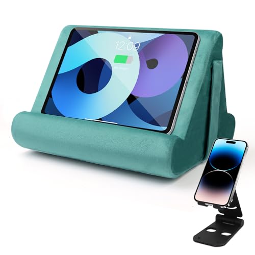Multi-Angle Tablet Stand with Soft Pad Cushion and Net Pocket - Universal Phone and Pad Holder for Lap, Knee, Sofa and Bed (Light Blue) - color: Light Blue