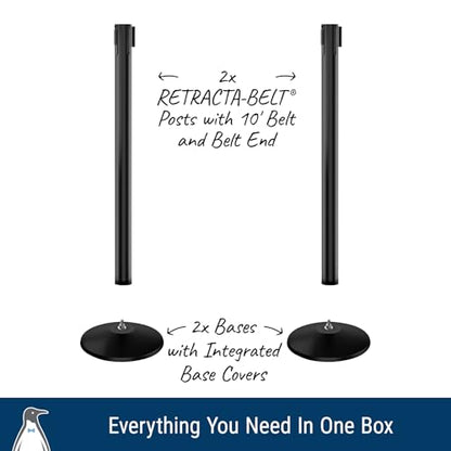 Commercial-Grade Stanchion 2-Pack by Visiontron – RETRACTA-Belt Prime (Model P101SB) 10’ Retractable Belt Barrier - Heavy Base Crowd Control Barrier (Black Post w/Caution Belt) - color: Black Post w/ Caution Do Not Enter Belt