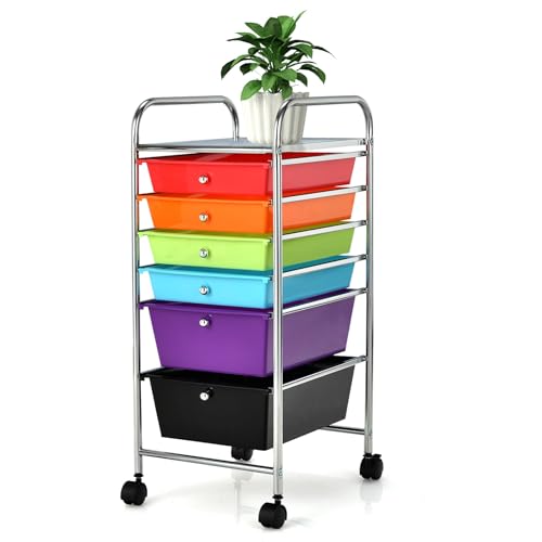 Happygrill 6-Drawer Organizer Cart Tools, Mobile Utility Storage Cart with Removable Drawers & Lockable Wheels, Rolling Storage Cart with Wheels for Home Office,Multicolor - color: Colorful A