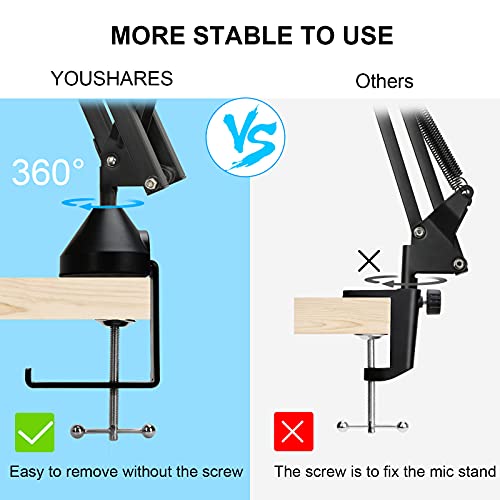 YOUSHARES Enhanced MV7 Mic Stand with Windscreen - Heavy Duty Arm Compatible with Shure MV7 Microphone and MV7X, Boom Arm Stand with Pop Filter
