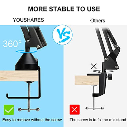YOUSHARES Enhanced MV7 Mic Stand with Windscreen - Heavy Duty Arm Compatible with Shure MV7 Microphone and MV7X, Boom Arm Stand with Pop Filter
