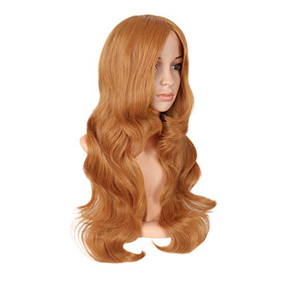 MapofBeauty 24 Inch Long Wavy Side Bangs Party Anime Cosplay Wig, Orange | 60 cm Synthetic Fiber Wig, Women, Charming - color: Golden Orange