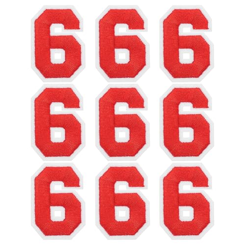 MECCANIXITY Iron on Number Patches 2" Number 6 Iron on Embroidered Patch Sew on Letter Stickers Applique for Repairing Clothing Jeans Shoes Hats DIY(Red, Pack of 9) - style: Number 6
