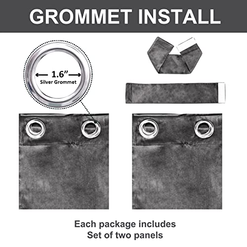 Velvet Curtains Thermal Insulated Super Soft Grommet Luxury Drapery Window Curtain Room Darkening Panels for Bedroom Living Room Office 52Wx84L Inch 2 Panels Gray - color: Grey, size: 84"W x 52"L (Pack of 2)