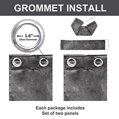 Velvet Curtains Thermal Insulated Super Soft Grommet Luxury Drapery Window Curtain Room Darkening Panels for Bedroom Living Room Office 52Wx84L Inch 2 Panels Gray - color: Grey, size: 84"W x 52"L (Pack of 2)