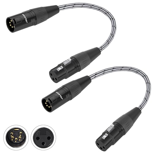 JOLGOO 12 Inch 2-Pack DMX Cable Adapter, 5 Pin XLR Male to 3 Pin XLR Female, for DMX Lighting Fixtures and Pro Audio Equipment