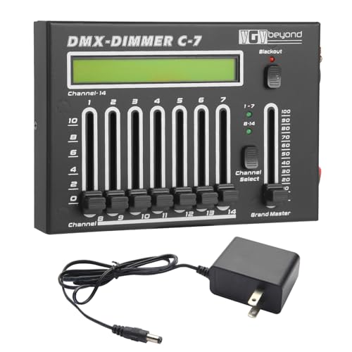 DMX512 Controller 14-Channel Mini Lighting Console, Portable DJ Light Controller with Grand Master & Blackout Button for Party, Bar, KTV, Wedding & Beginners - size: 14 channel DMX-C7
