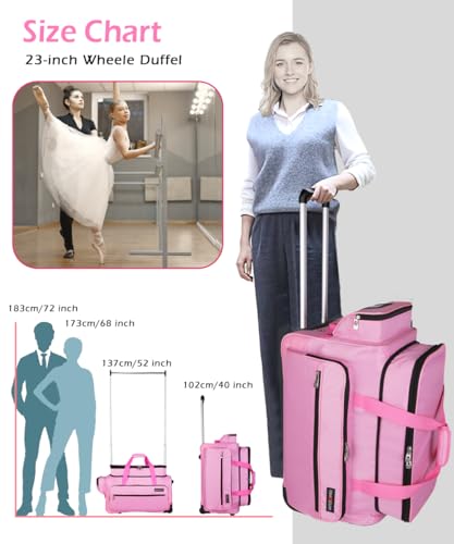 Dance Bag with Garment Rack,23inch Dance Competition Garment Bags with Clothes Rack,Suitcase,Rolling Duffle for Travel, Wheeled Drop-Bottom Upright Luggage Closet Suitcase(Expand-Pink - color: 23inch Expand-Pink