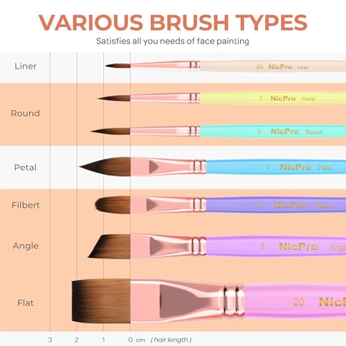 Nicpro 7pcs Face Paint Brush Set,Aesthetic Pastel Face & Body Paint Brushes | Artist Paintbrushes for Acrylic Watercolor Oil Gouache, Professional Painting Brushes for Halloween Cosplay Party Makeup Kit - color: Pastel