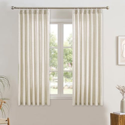 RAIN CITY Natural Pinch Pleated Curtains 45 Inches Long 2 Panels Set, Natural Linen Blend Slub Yarn Sheer Window Drape for Small Windows Bedroom 42 by 45 Inch - color: Natural, size: 42"W x 45"L (Pack of 2)