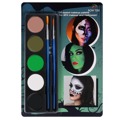 Bowitzki Halloween Makeup Palette 5 Colors Face Body Paint Oil Based with Brush for Zombie Skeleton Clown Witch Football Baseball Sports SFX Costume Cosplay Dress Up (Green) - color: Green