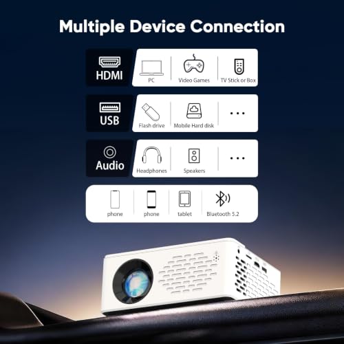 TMY 1080P Mini Portable Projector, 2-way Bluetooth, with 80in Screen | 1080P home theater, indoor/outdoor movies, Compatible with TV Stick/Roku/Phone/PC/PS/DVD/HDMI/USB - style: with Projector Screen