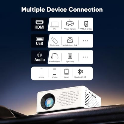 TMY 1080P Mini Portable Projector, 2-way Bluetooth, with 80in Screen | 1080P home theater, indoor/outdoor movies, Compatible with TV Stick/Roku/Phone/PC/PS/DVD/HDMI/USB - style: with Projector Screen