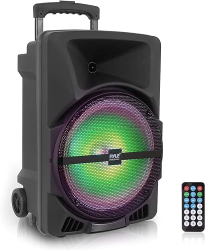 Pyle Wireless Portable PA Speaker System -1200W High Powered Bluetooth Compatible Indoor&Outdoor DJ Sound Stereo Loudspeaker wITH USB MP3 AUX 3.5mm Input, Flashing Party Light & FM Radio -PPHP1544B - color: Charcoal