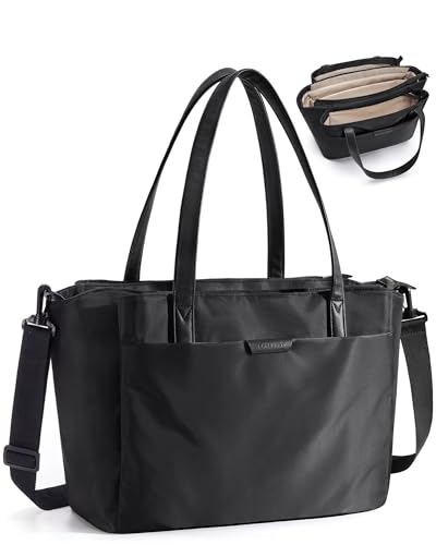 BAGSMART Tote Bag for Women with Compartments, Work Tote Bag with Zipper Women Purse Crossbody Shoulder Handbag with Strap - color: Black