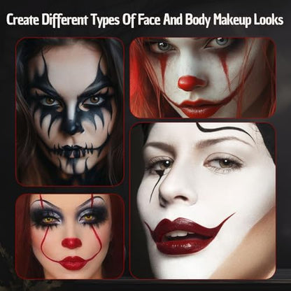 White Black Red Halloween Face Body Paint with 3PCS Sponge and 1PC Brush, for Baseball, Softball Sports(Eye Black) & Halloween (Joker, Clown), Face Painting Kit for Cosplay, SFX Costumes - color: White+Black+Red-1