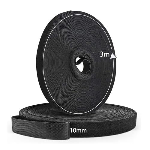 TENOC Reusable Hook and Loop Cable Tie Tool, Adjustable Cable Organizer Tape Cord Wrap for Home, Office, Wire Bundling, Hook and Loop Tape, Manage Wire Straps, Black (2/5 In x 9.8 Ft x 1 Roll)