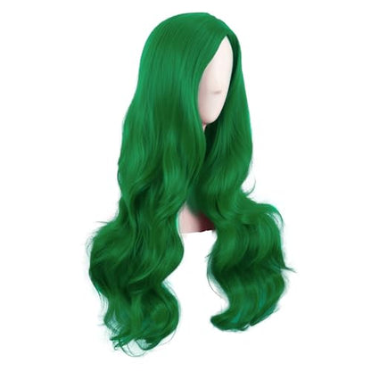 MapofBeauty 28 Inch Long Wavy Curly Side Bangs Party Hair Wig, Grass Green | Synthetic fiber, 70 cm Cosplay Wig, Fashion - color: Grass Green
