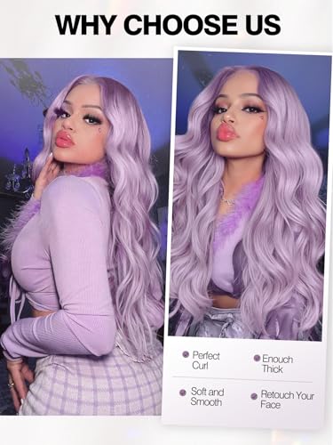Quantum Love Long Curly Wig for Women Long Wavy Light purple Wigs 28 Inch Natural Looking Purple Synthetic Fashion Color Hair for Cosplay Halloween Daily Party Use - color: Light Purple