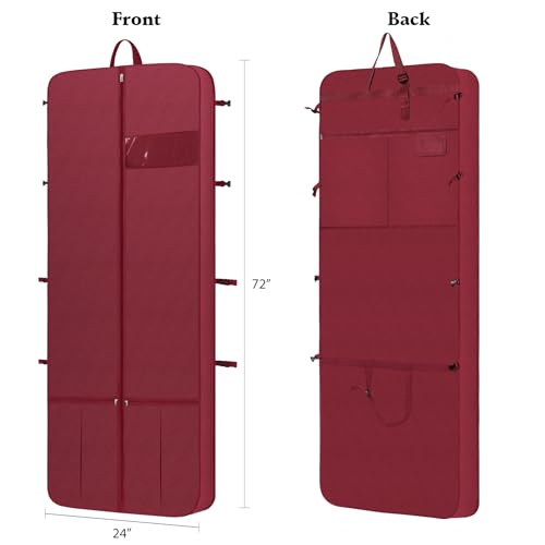 Wedding Dress Garment Bag 72" Dress Bags for Gowns Long with Accessories Pockets Bridal Garment Cover with Adjustable Handles for Wedding Dress, Prom Evening Gown - color: Burgundy