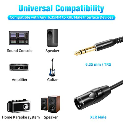 Twozoh XLR Male to 1/4 Inch Jack TRS Cable, Balanced 6.35mm Plug to 3 pin XLR Male, Quarter inch to XLR Stereo Male to Male Guitar Cable 10FT (Profesional/HiFi) - color: Male 1-PACK, size: 10FT