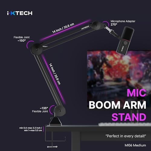 IXTECH Microphone Boom Arm Stand, Heavy Duty Adjustable Mic Stand with Cable Ties, Desk Mount Arm Stand for Gaming Streaming Podcasting. - color: MI06 MEDIUM