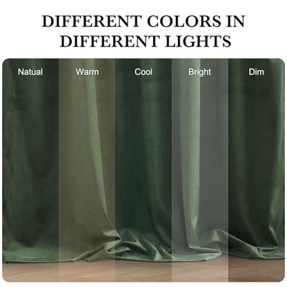 RYB HOME Army Green Velvet Curtains 90 inches for Bedroom Living Room - color: Army Green, size: 52"W x 90"L (Pack of 2)