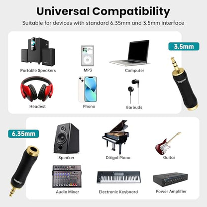1/8 Inch to 1/4 Inch Adapter 4 Pack, 3.5mm TRS Stereo Male to 6.35mm Quarter Inch Female Jack Plug Gold-Plated Pure Copper Audio Converter Connector Premium Quality Series - color: 3.5mm(TRS) Male to 6.35mm Female, size: 4 Pack