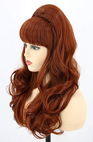 50s Married Housewife Costume Wigs for Women Dark Red Big Bouffant Hair Beehive Wigs - color: Red/Brown