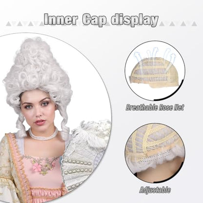 ColorGround Short Curly Beehive Wig Queen Updo Cosplay Wig for Women Halloween Costume (Silver White) - color: Silver White