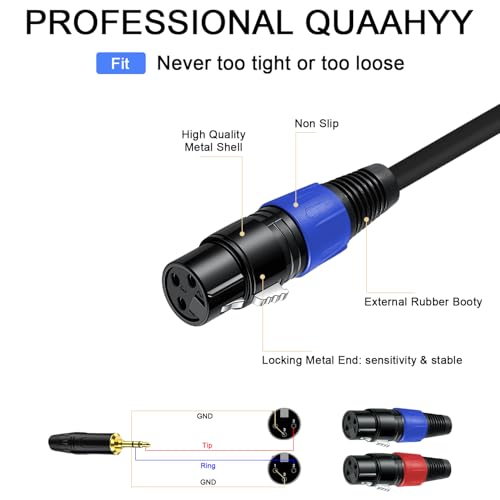 3.3FT-1 Pack 3.5mm TRS to 2 XLR Cable, Black, Unbalanced 1/8 TRS Male to Dual XLR Female, Y Splitter Breakout Cable, 3-Pin, Pure Copper and Plated Connectors for Smartphone