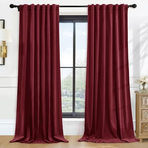 P Pothuiny Burgundy Blackout Velvet Curtains 84 Inches Long 2 Panels - color: Burgundy, size: 52"W x 84"L (Pack of 2)