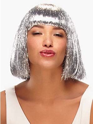 Tinsel Town Color Metallic Black - Jon Renau Illusions Costume Wig 9" Chin Length Bob Nightclub Celebration Blunt Bangs Party Synthetic Fancy Dress 3.6 oz Bundle MaxWigs Hairloss Booklet