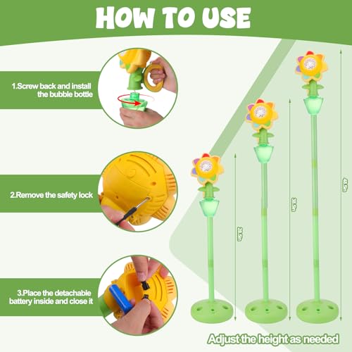 Automatic Flower Bubble Machine for Kid,Rechargeable Sun Flower Bubble Maker with Lights for Parties, 28in to 41in Adjustment Height Bubble Machine for Toddlers,Idea for Outdoor Wedding Birthday Gift - style: Flower 1pcs