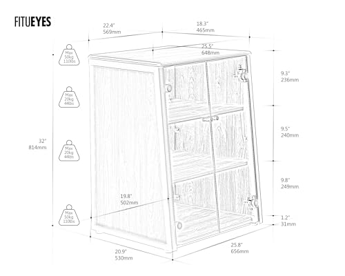 FITUEYES 4-Tier Media Stand with Brown Glass Doors Audio Rack with Adjustable Shelves Stereo Cabinet Protection Equipment for Vinyl Record Player Stereo Receivers Audio Gear, Eiffel Series