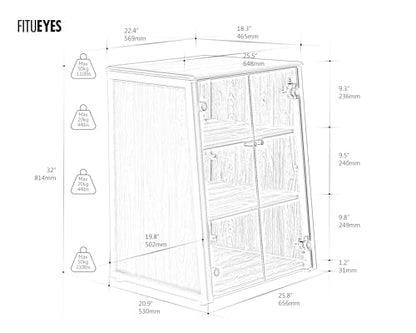 FITUEYES 4-Tier Media Stand with Brown Glass Doors Audio Rack with Adjustable Shelves Stereo Cabinet Protection Equipment for Vinyl Record Player Stereo Receivers Audio Gear, Eiffel Series