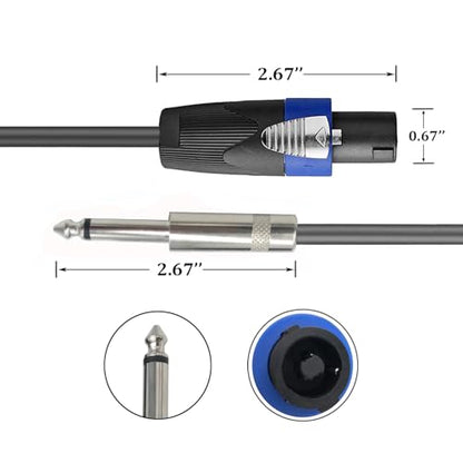 2 Pack 15ft Speakon to 1/4 Inch Male Speaker Cable, 15 feet 6.35mm Stereo Audio Connection Cord, 12 Gauge AWG Wires - size: 15FT/2PACK