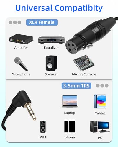 3.5mm to XLR Coiled Cable,Right Angle 1/8Inch Mini Jack TRS Stereo | Male to 3 Pin XLR Female Microphone Audio Cord Adapter for MP3 Players,Laptops,Speakers（50CM/1.65FT）