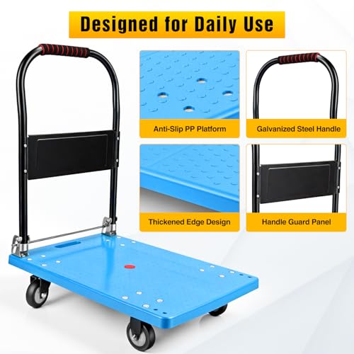 Platform Cart 330 lbs Heavy Duty Push Cart Dolly with 4-Inch TPR Wheels 27.6 x 19.7 Inch PP Deck Flatbed Cart Platform Truck for Home Garage Warehouse Use Black - color: 330 Lbs|blue|28x20 Inch